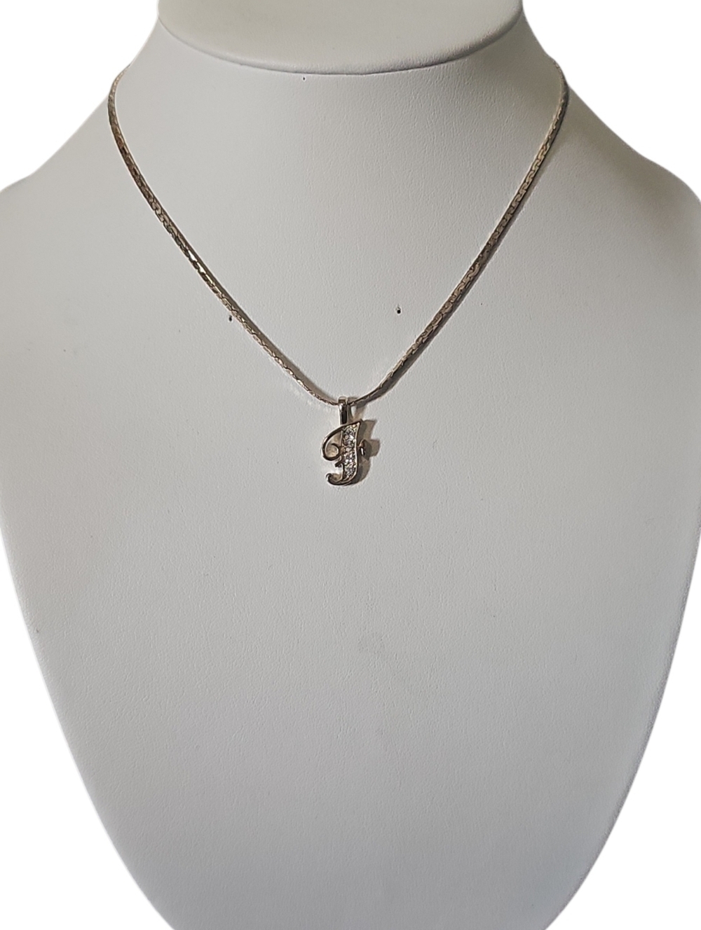Gold To E Initial Monogram CZ Calligraphy 'F' Pendant Necklace Signed Korea